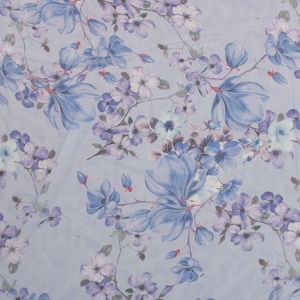 Tecido Musseline Toque de Seda Estampa Maxi Floral Azul Ortência