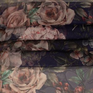 Tecido Musseline Toque de Seda Estampa Maxi Floral Preto