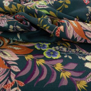 Tecido Crepe de Viscose Estampa Floral Azul Petróleo