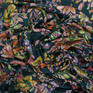 Tecido Crepe de Viscose Estampa Floral Azul Petróleo