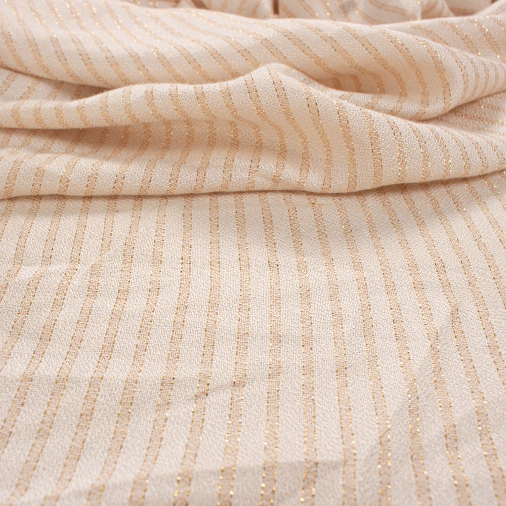 Tecido Crepe de Viscose Listrada Lurex Cor Cru