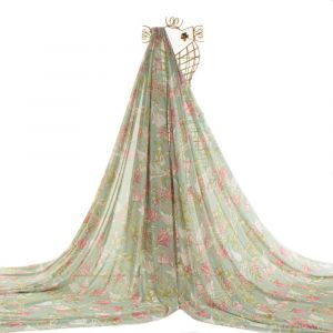 Tecido Crepe Georgete Estampa Floral Verde Menta