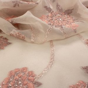 Tecido Jacquard Estampa Floral Cor Creme 