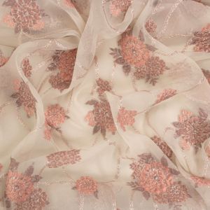 Tecido Jacquard Estampa Floral Cor Creme 