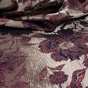 Tecido Jacquard Estampa Floral Cor Prata Envelhecido