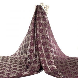 Tecido Jacquard Estampa Floral Cor Prata Envelhecido