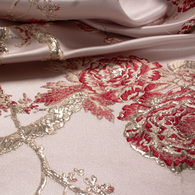 Tecido Jacquard Estampa Floral Vermelho 