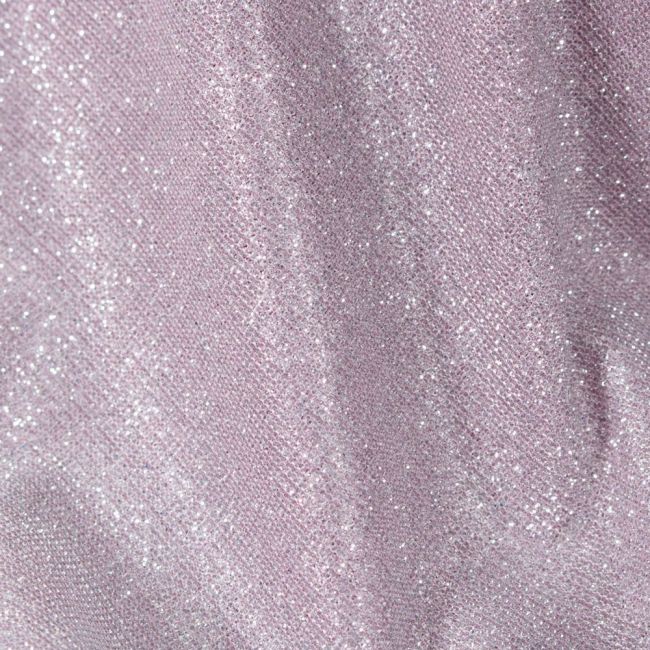 Tecido Malha Glitter Cor de Rosa com Prata