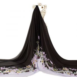 Tecido Seda Twill  Italiana Estampa Barrada Floral Preto