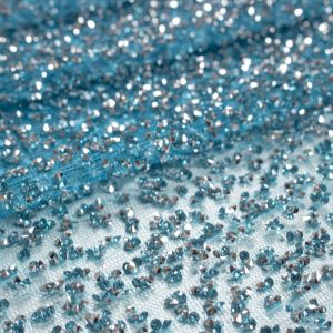 Tecido Tule Glitter Diamante Barrado Azul Aquario 