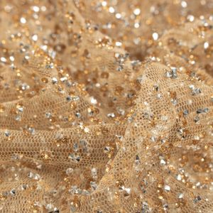 Tecido Tule Glitter Diamante Barrado Dourado 