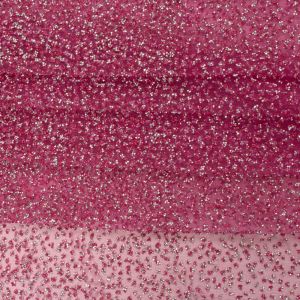 Tecido Tule Glitter Diamante Barrado Rosa Choque