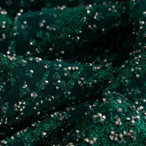 Retalho Tecido Tule Glitter Diamante Barrado Verde Turquesa Escuro 1,20 Metro