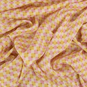 Tecido Viscose Acetinada Italiana Estampa Geométrica Amarelo Claro