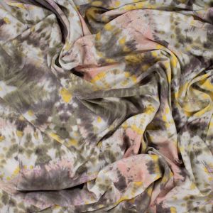 Tecido Viscose Estampa Tie Dye Amarelo Verde Preto e Rosa