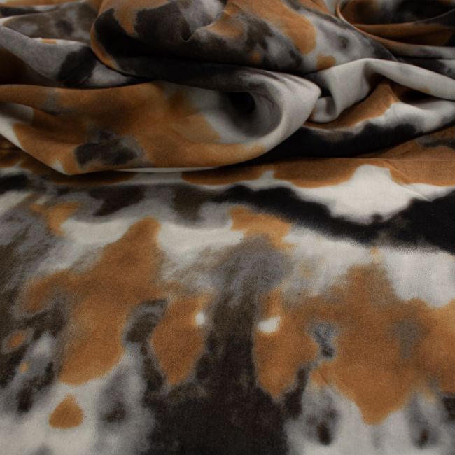 Tecido Viscose Estampa Tie Dye Marrom Preto e Cinza