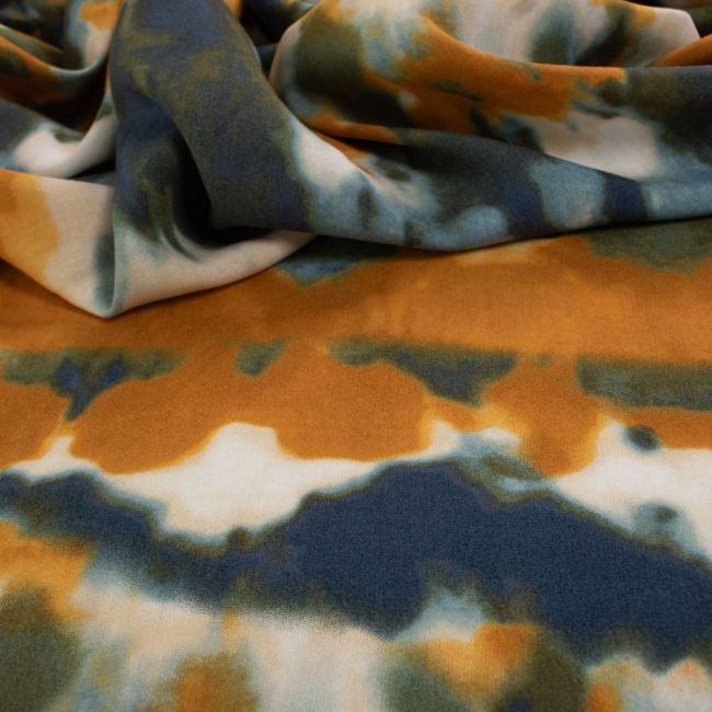 Tecido Viscose Estampa Tie Dye Mostarda Azul Verde