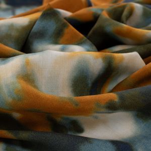 Tecido Viscose Estampa Tie Dye Mostarda Azul Verde