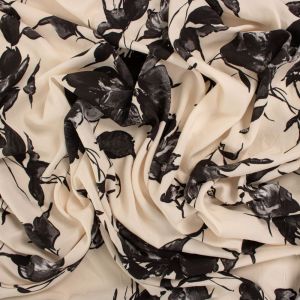 Tecido Viscose Italiana Estampa Maxi Floral Cor Creme