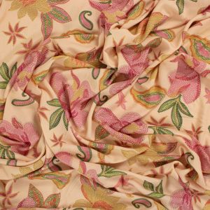 Tecido Viscose Premium Estampa Floral Paisley Cor Baunilha