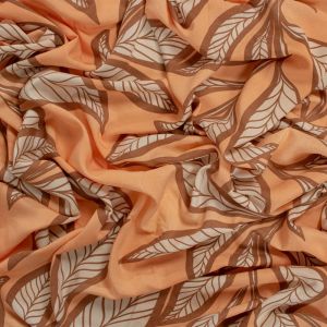 Tecido Viscose Premium Estampa Maxi Folhagem Cor Tangerina