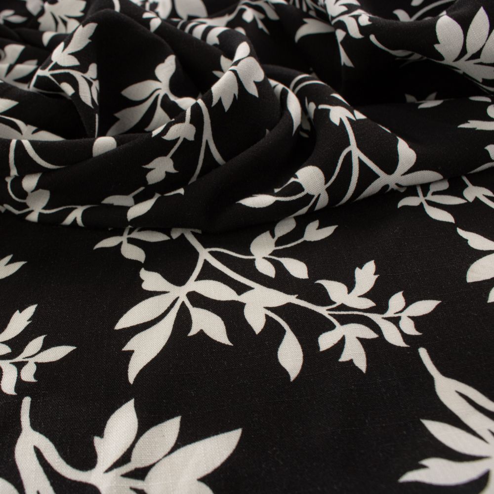 Tecido Viscose Trama de Linho Estampa Floral Preto