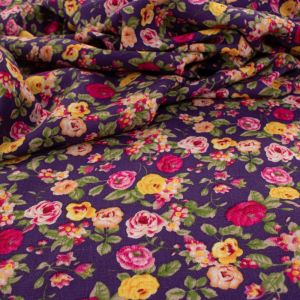 Tecido Viscose Trama de Linho Estampa Liberty Cor Violeta