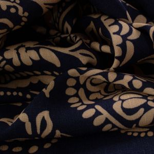 Tecido Viscose Trama de Linho Estampa maxi Paisley Azul Marinho