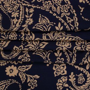 Tecido Viscose Trama de Linho Estampa maxi Paisley Azul Marinho