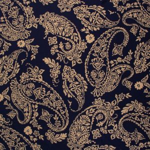 Tecido Viscose Trama de Linho Estampa maxi Paisley Azul Marinho